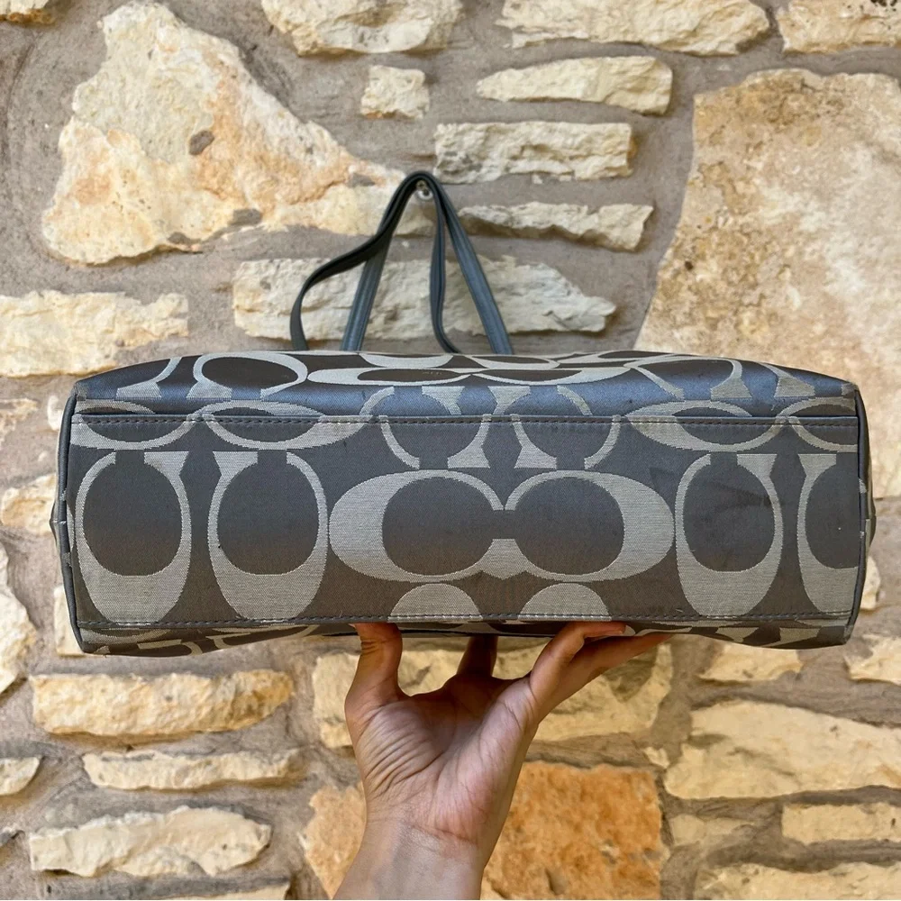 Coach Gray Metallic Laura Signature #18335 Leather Bag